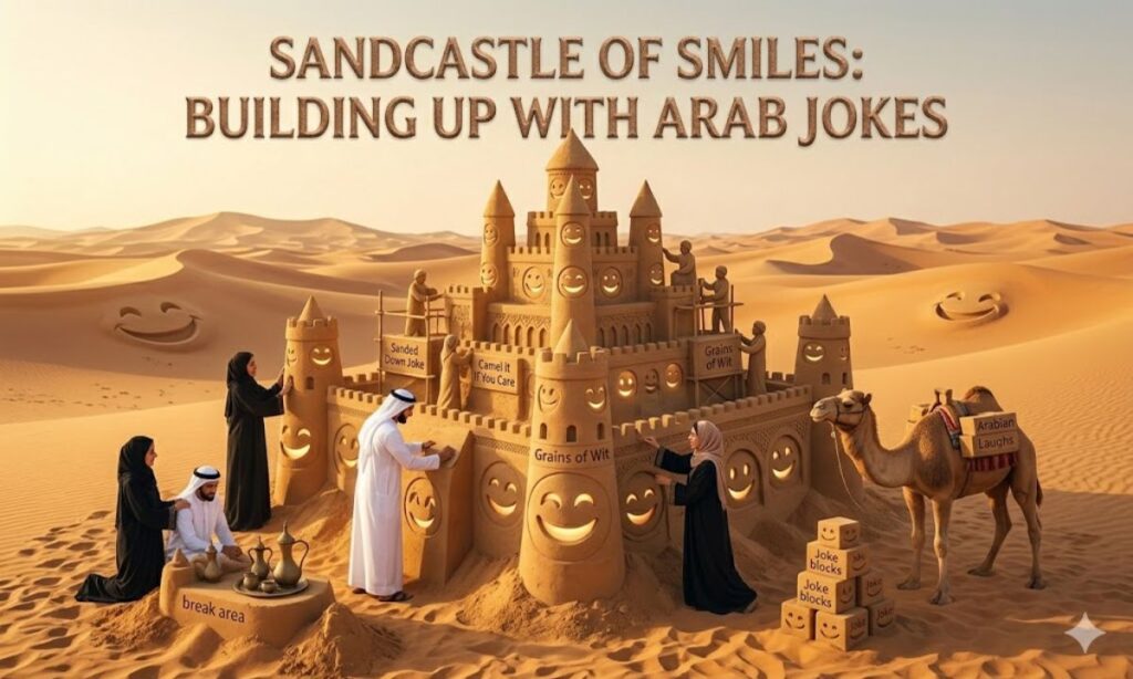 Sandcastle of Smiles Building Up with Arab Jokes