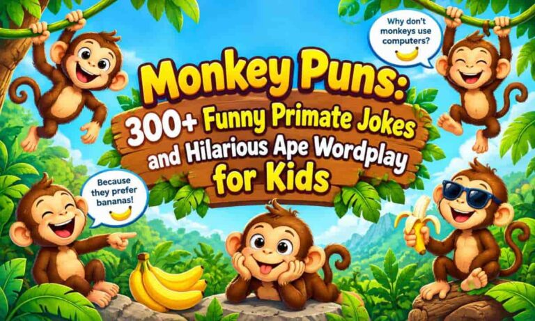 Monkey Puns 300+ Funny Primate Jokes and Hilarious Ape Wordplay for Kids